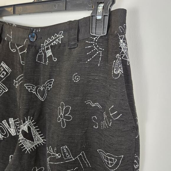 Chicos Design Silk/Linen Cropped Pants Cruise Resort Wear Size 1 (8/10) Black Wh - Picture 3 of 6